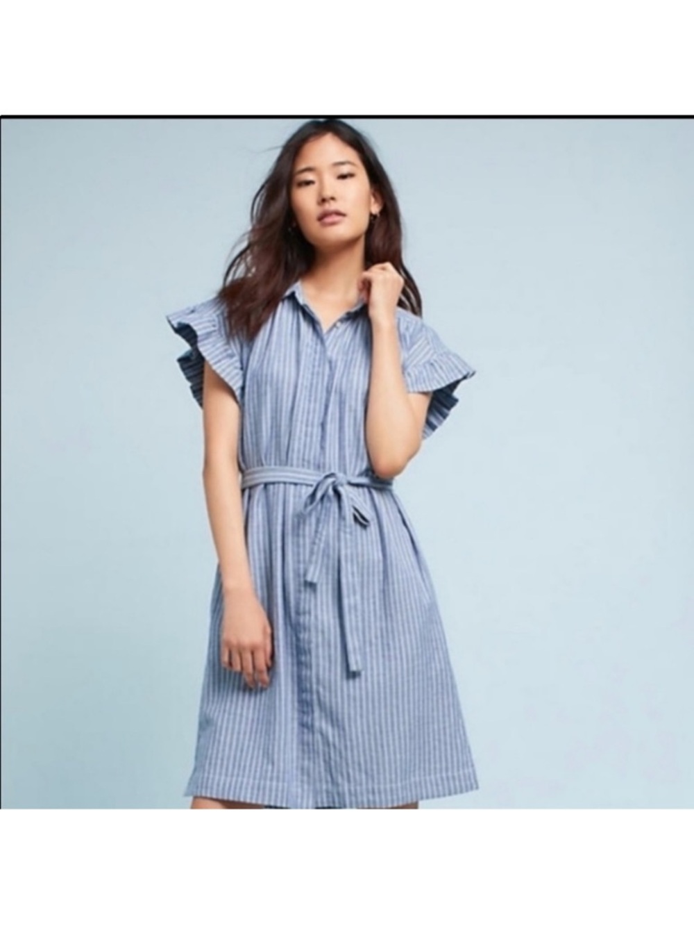 Isabella Sinclair Blue Striped Button Front Shirt Dress Size XS Anthropologie